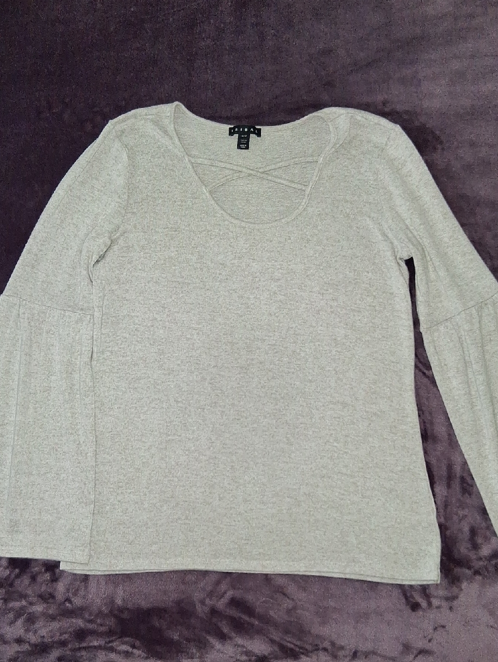 TRIBAL  Light Cream Long Sleeve Top with Criss-Cross Detail